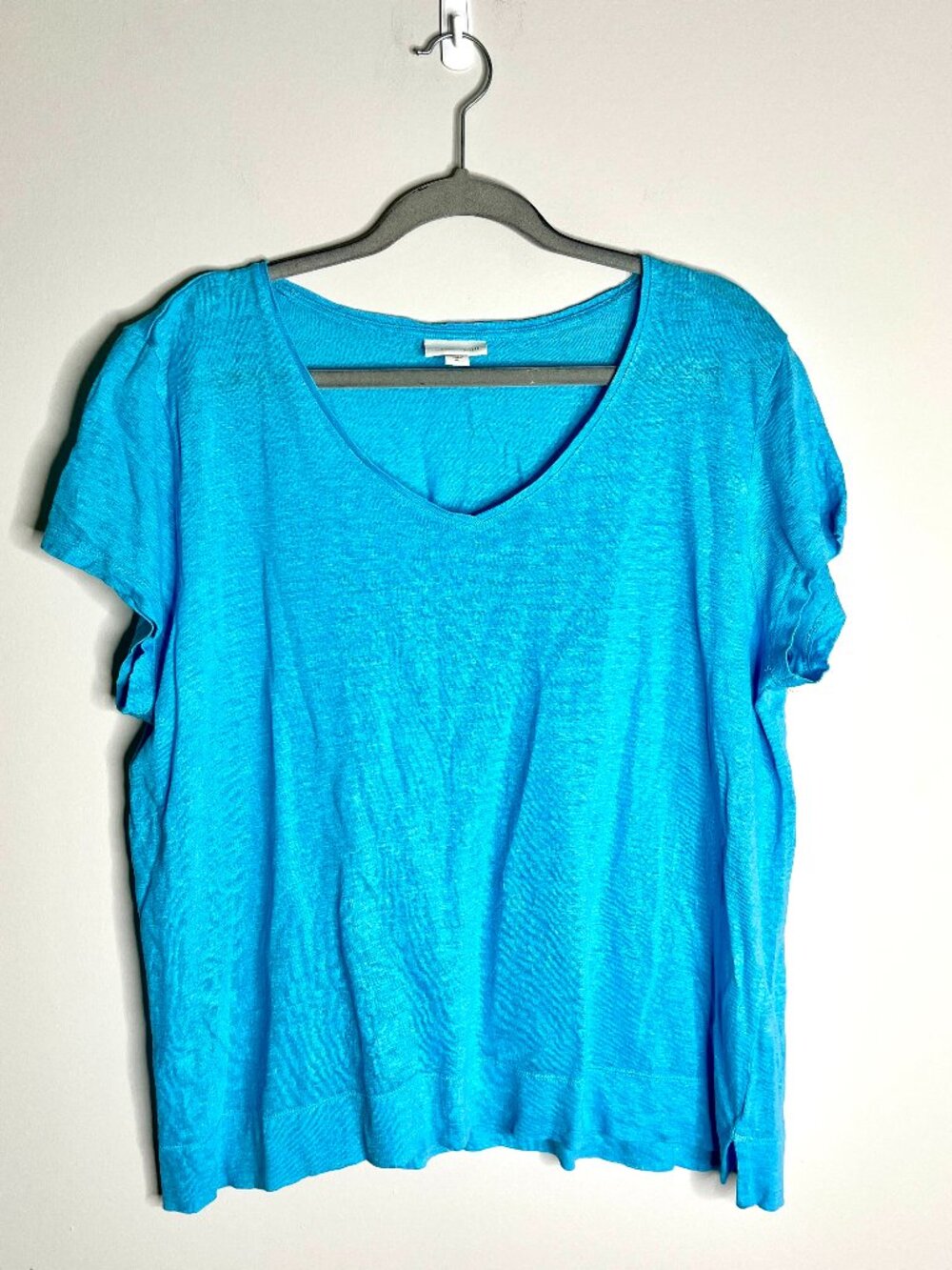 J. Jill LoveLinen Aqua Blue 100% Linen Boxy Short Sleeve Tee Beach Vacation XL